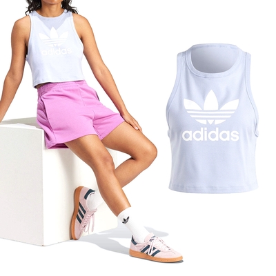 Adidas Trefoil Tank 女款 藍色 經典 柔軟 彈性 圓領 短版 運動 背心 IP0684