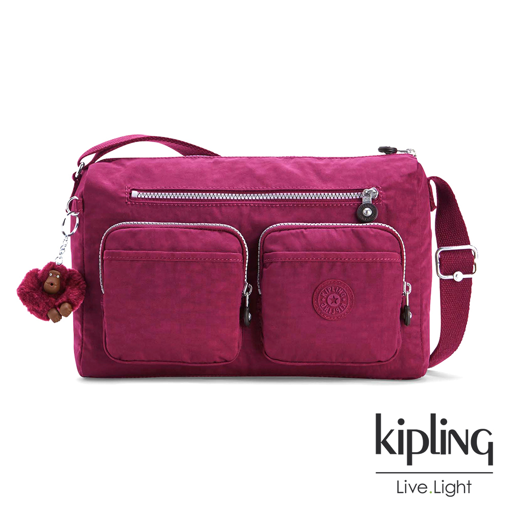 Kipling 斜背包 莓紫素面-中