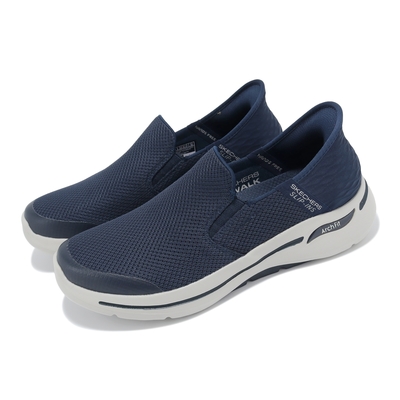 Skechers 休閒鞋 Go Walk Arch Fit Slip-Ins 男鞋 藍 白 緩衝 支撐 無鞋帶 健走鞋 216259NVY