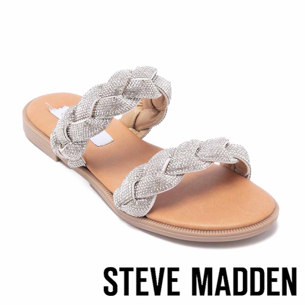 STEVE MADDEN-CERSI 編織扭結雙帶平底涼拖鞋-銀色