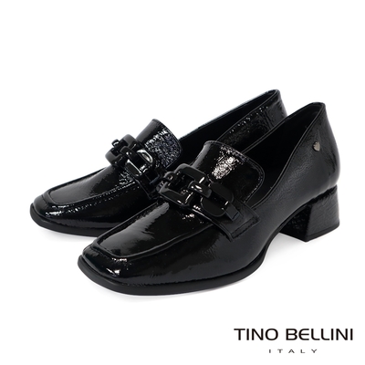 Tino Bellini 巴西進口方形飾扣漆皮低跟樂福鞋FYLT038(黑色)