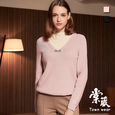 【TOWNWEAR棠葳】假兩件鑽飾針織上衣 2色(女上衣/女上著/舒適/微高領)