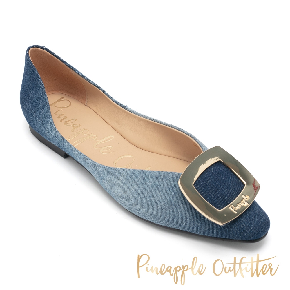 Pineapple Outfitter-FAZEL 單寧方釦挖空平底鞋-深藍色