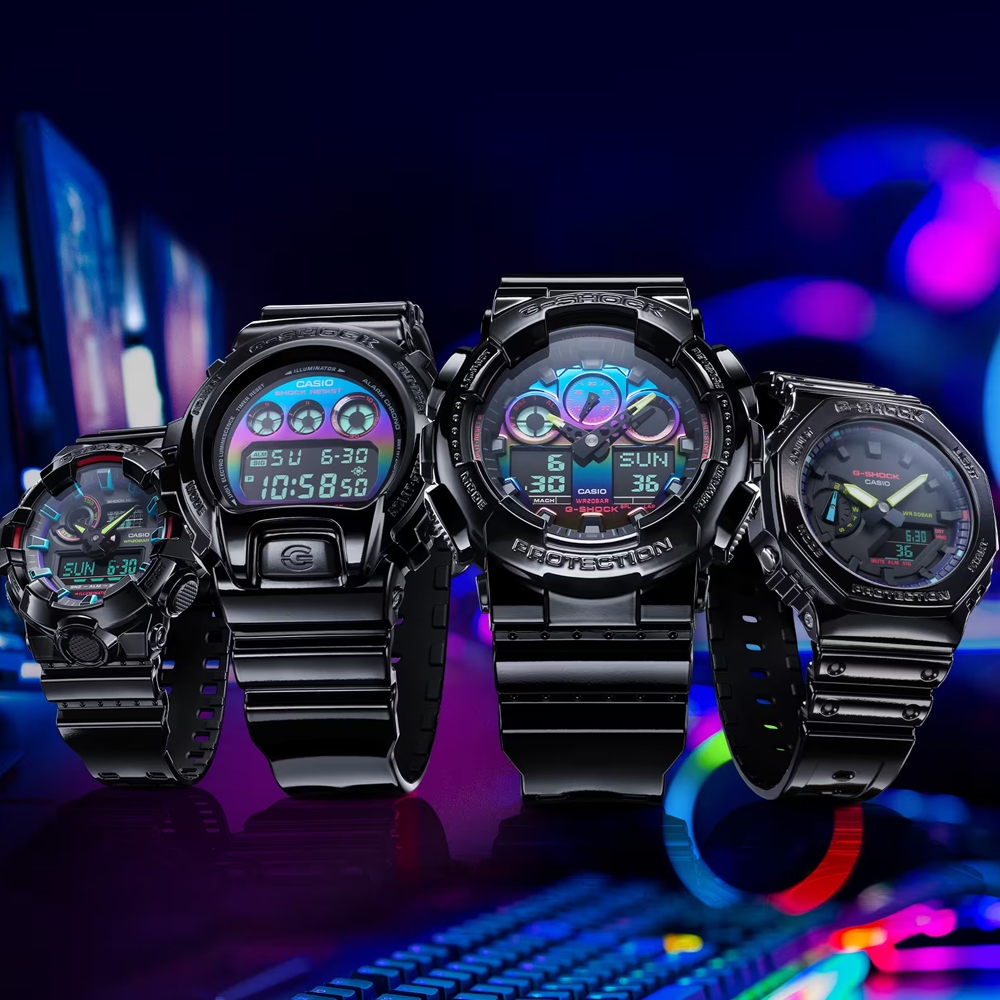 CASIO卡西歐G-SHOCK 虛擬彩虹網路亮黑美學多彩雙顯錶GA-700RGB-1A | G