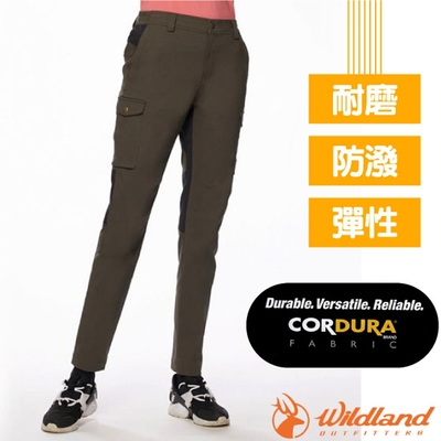 荒野 WildLand 女 彈性CORDURA四季款拼接褲.多口袋休閒機能長褲.工作褲_灰濛綠