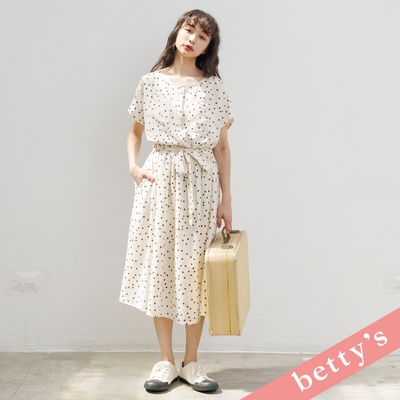 betty’s貝蒂思　度假點點口袋鬆緊落肩洋裝(咖啡)