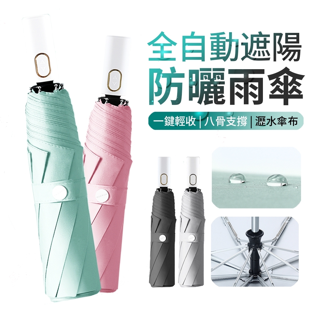 ANTIAN 日式簡約全自動鈦銀遮陽傘 防紫外線太陽傘 抗UV大傘面防潑水晴雨傘