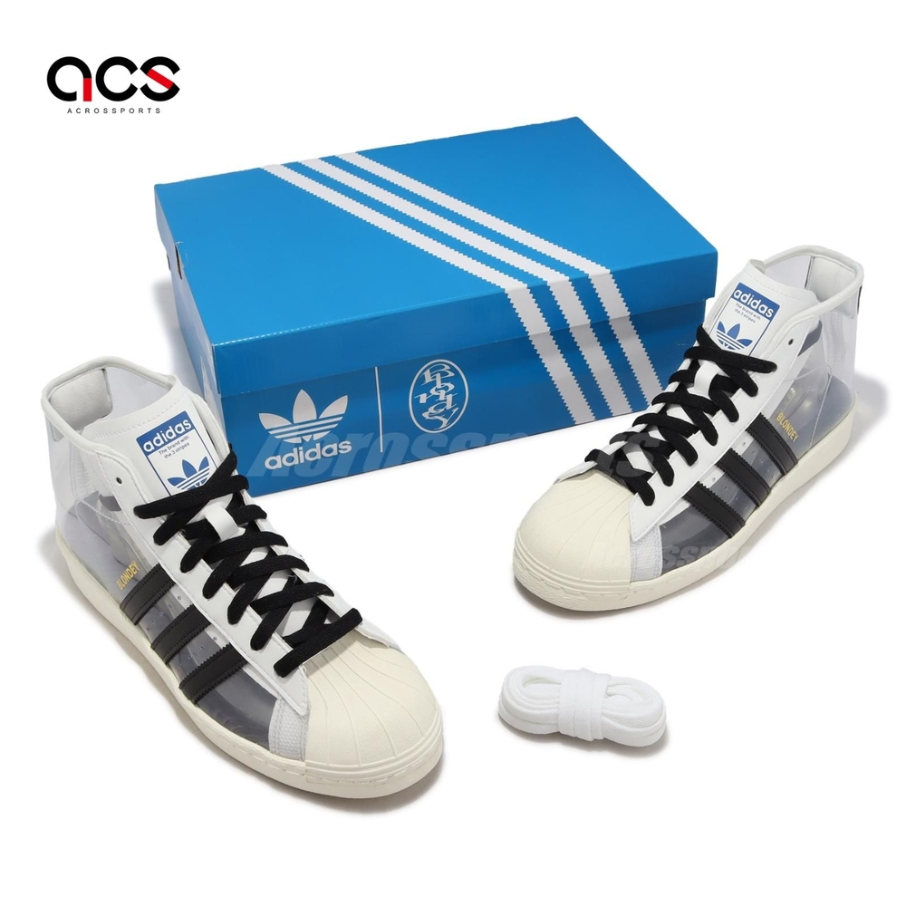 adidas x Blondey Pro Model 男鞋白黑聯名休閒鞋半透明貝殼頭三葉草愛