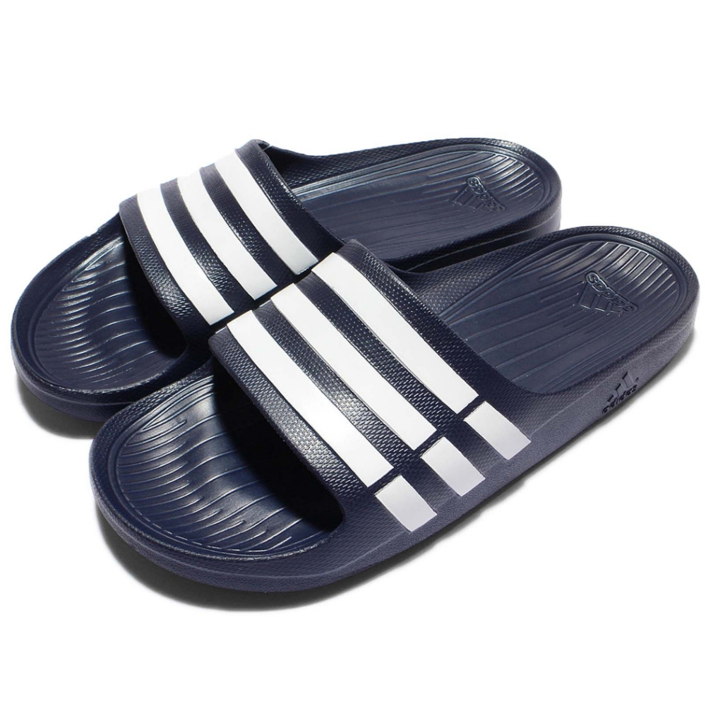 adidas 拖鞋 Duramo Slide 休閒 愛迪達 夏日 情侶穿搭 簡約 套腳 藍 白 男女鞋