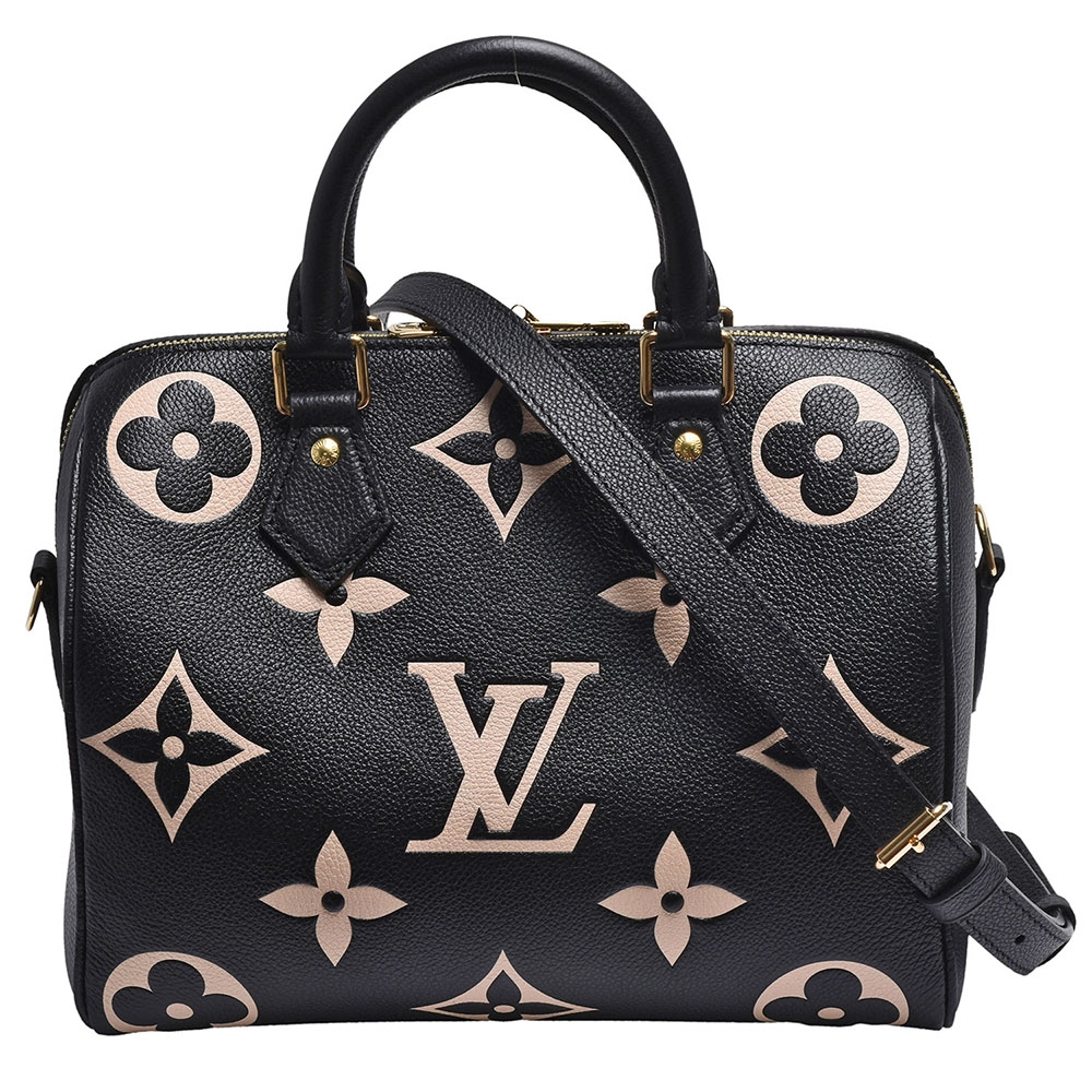 LV M58947經典SPEEDY BANDOULIÈRE 25 Empreinte壓花牛皮手提/斜背波士頓包(黑色)