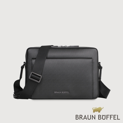 【BRAUN BUFFEL 德國小金牛】台灣總代理 紐瓦斯 橫式斜背包-黑色/BF534-62-BK