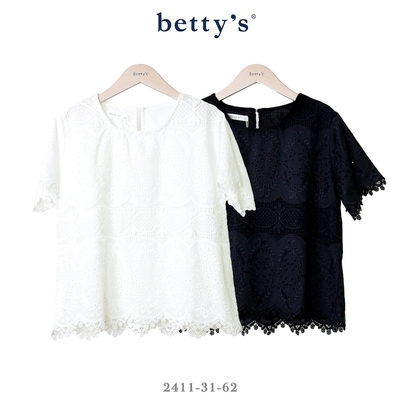 betty’s專櫃款 復古刺繡蕾絲短袖方領上衣(共二色)