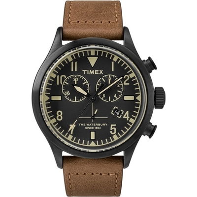 TIMEX X TODD SNYDER 刻劃時代計時皮帶腕錶-黑X褐-TW2R13100-43mm