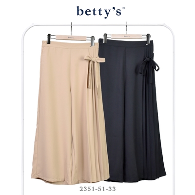 betty’s貝蒂思 腰鬆緊側邊壓褶綁帶雪紡長褲(共二色)