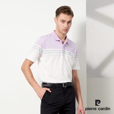 Pierre Cardin皮爾卡登 男款 TOP定位橫條短袖POLO衫-紫色(5237293-25)
