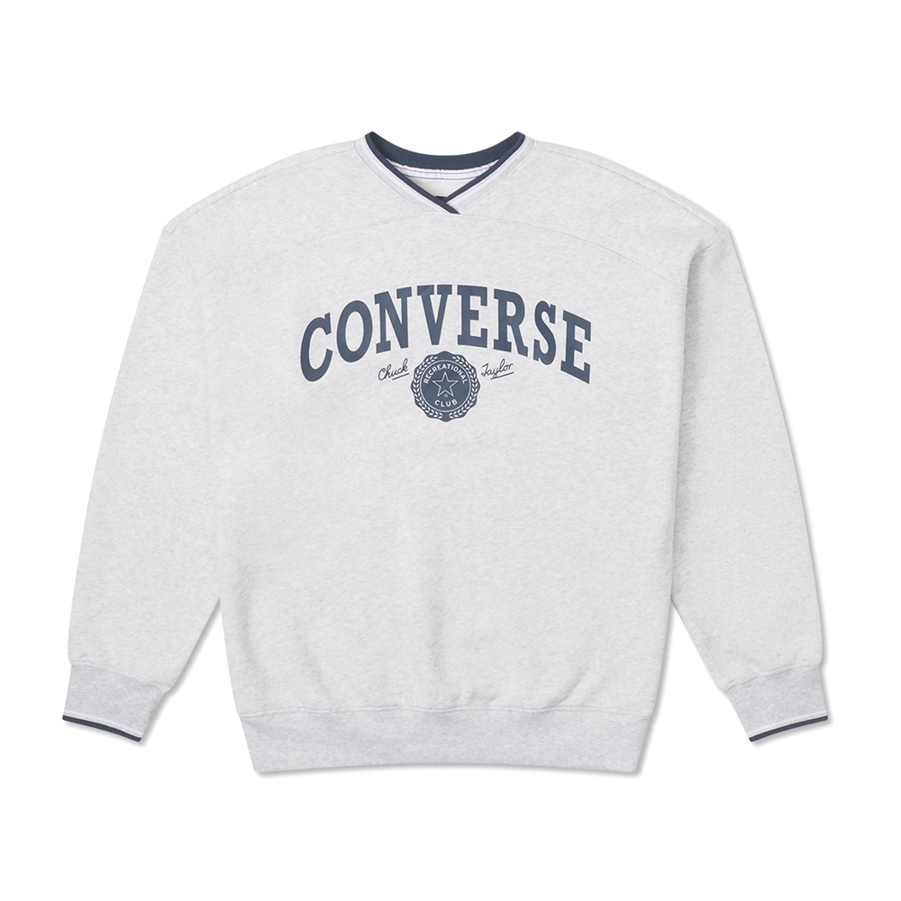 Converse Oversized Vneck 女款灰色V領復古大學T 長袖10026039-A02