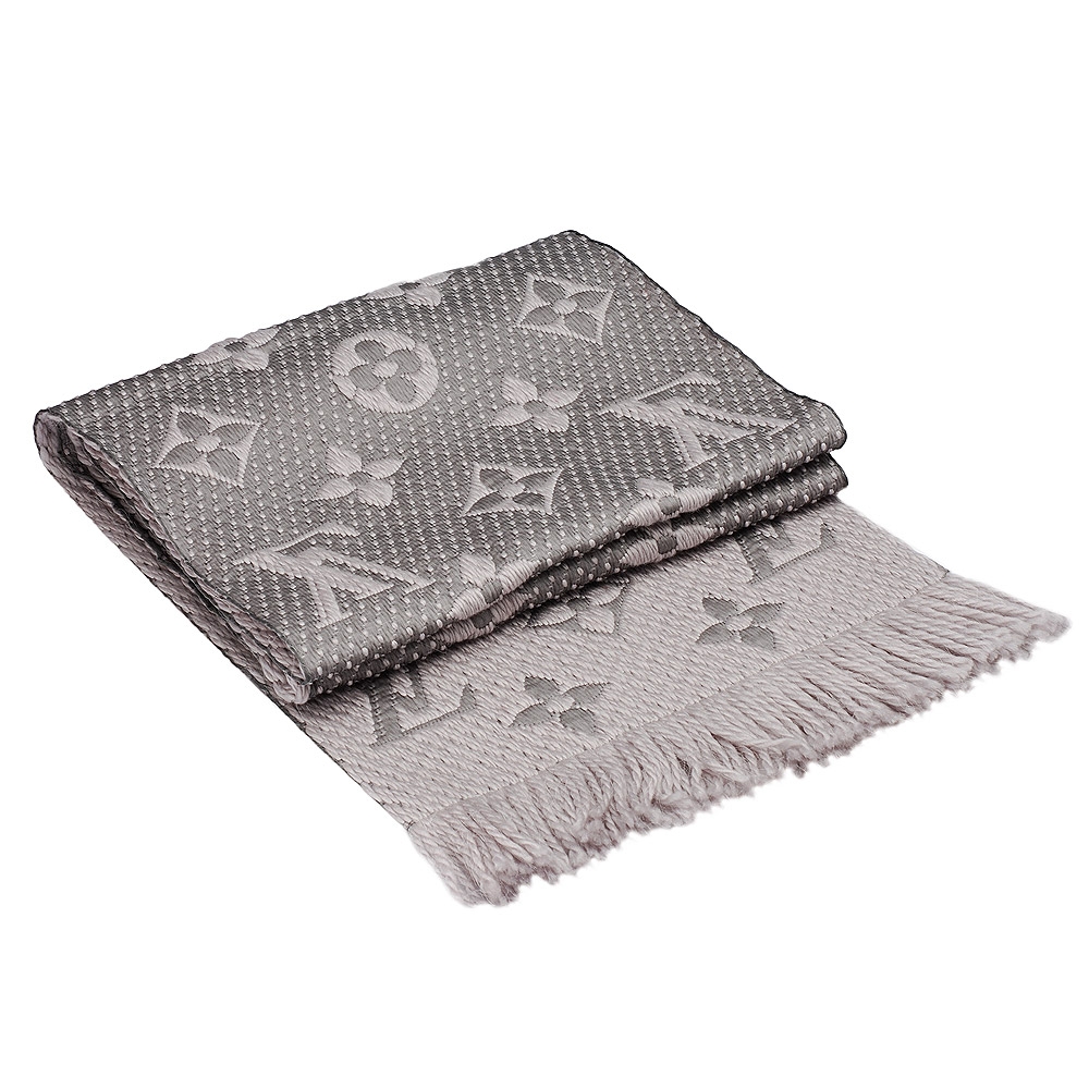 LV M74742 Monogram LOGO MANIA 羊毛針織圍巾(珍珠灰) | LV路易威登 