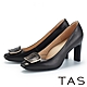 TAS 典雅金屬方釦羊皮方頭高跟鞋 黑色 product thumbnail 1