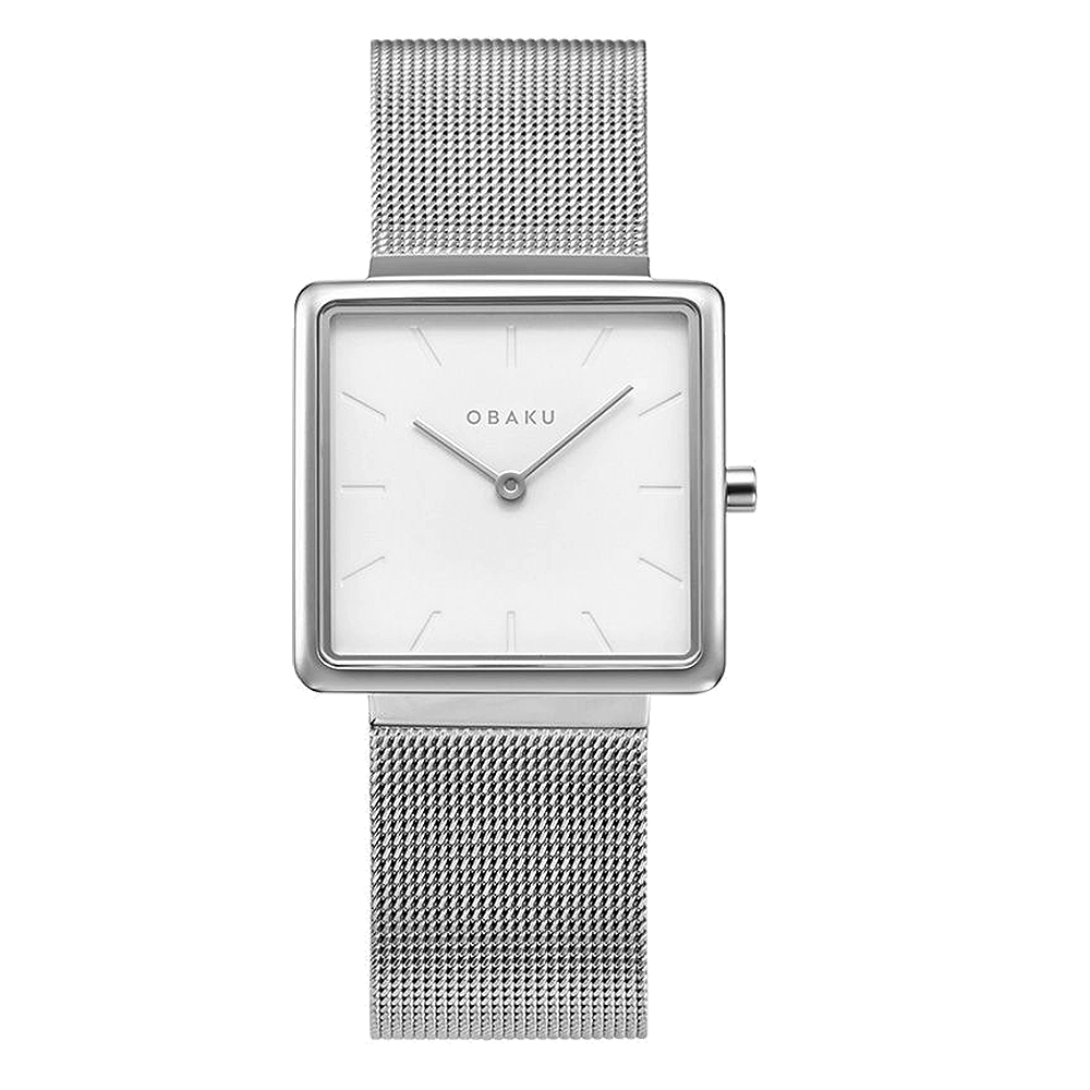 OBAKU 方型美學時尚腕錶-銀(V236LXCIMC)/28mm