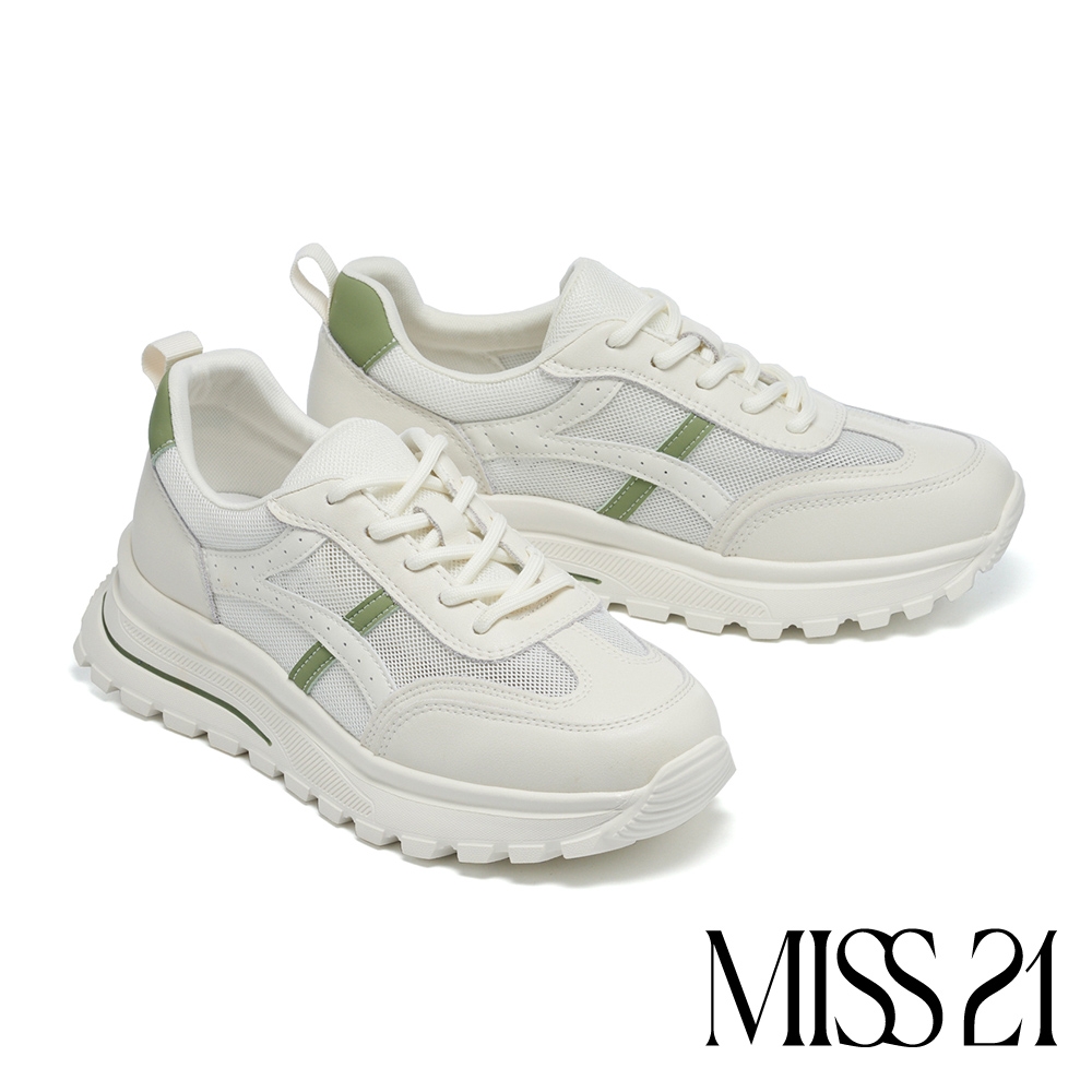 休閒鞋 MISS 21 日常率性異材質綁帶撞色厚底休閒鞋－綠 product image 1