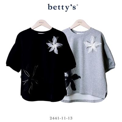 betty’s專櫃款 網紗花花刺繡落肩T-shirt(共二色)