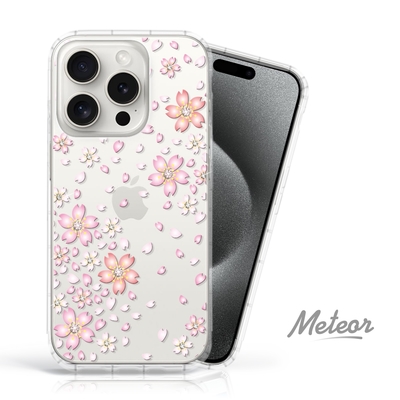 Meteor iPhone 15 Pro Max 6.7吋 奧地利水鑽彩繪防摔殼 - 櫻花