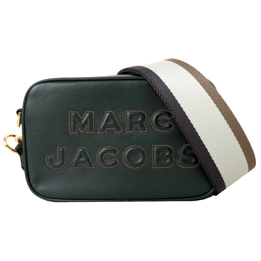 Marc Jacobs Mj 壓紋logo牛皮拉鍊寬背帶相機包 墨綠 斜背包 鍊帶包 Yahoo奇摩購物中心