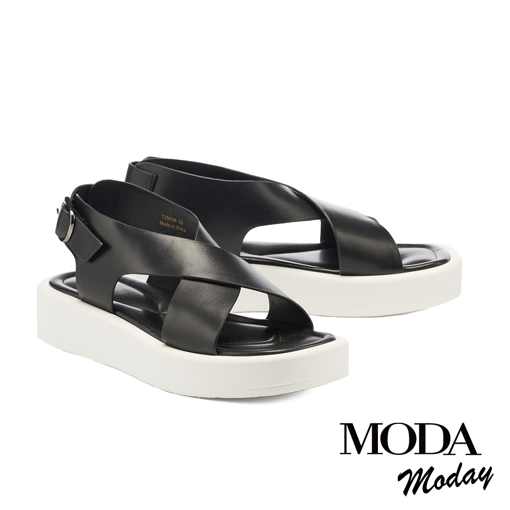 涼鞋  MODA MODAY 個性俐落交叉後繫帶厚底涼鞋－黑