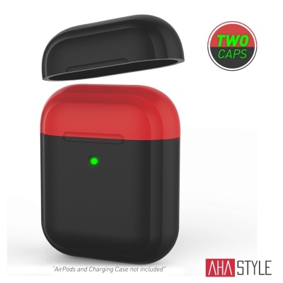 AHAStyle AirPods 加厚防摔版 矽膠保護套 撞色款 黑色+紅色上蓋