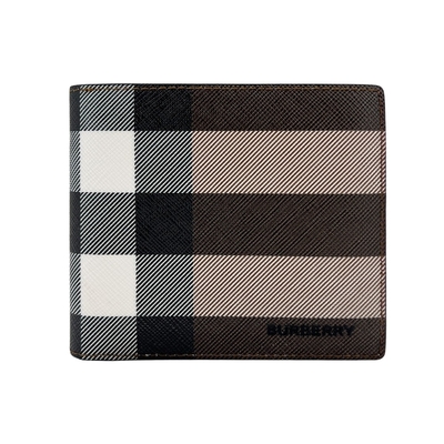 Burberry 格紋帆布八卡對開短夾(8052790-樺木棕)