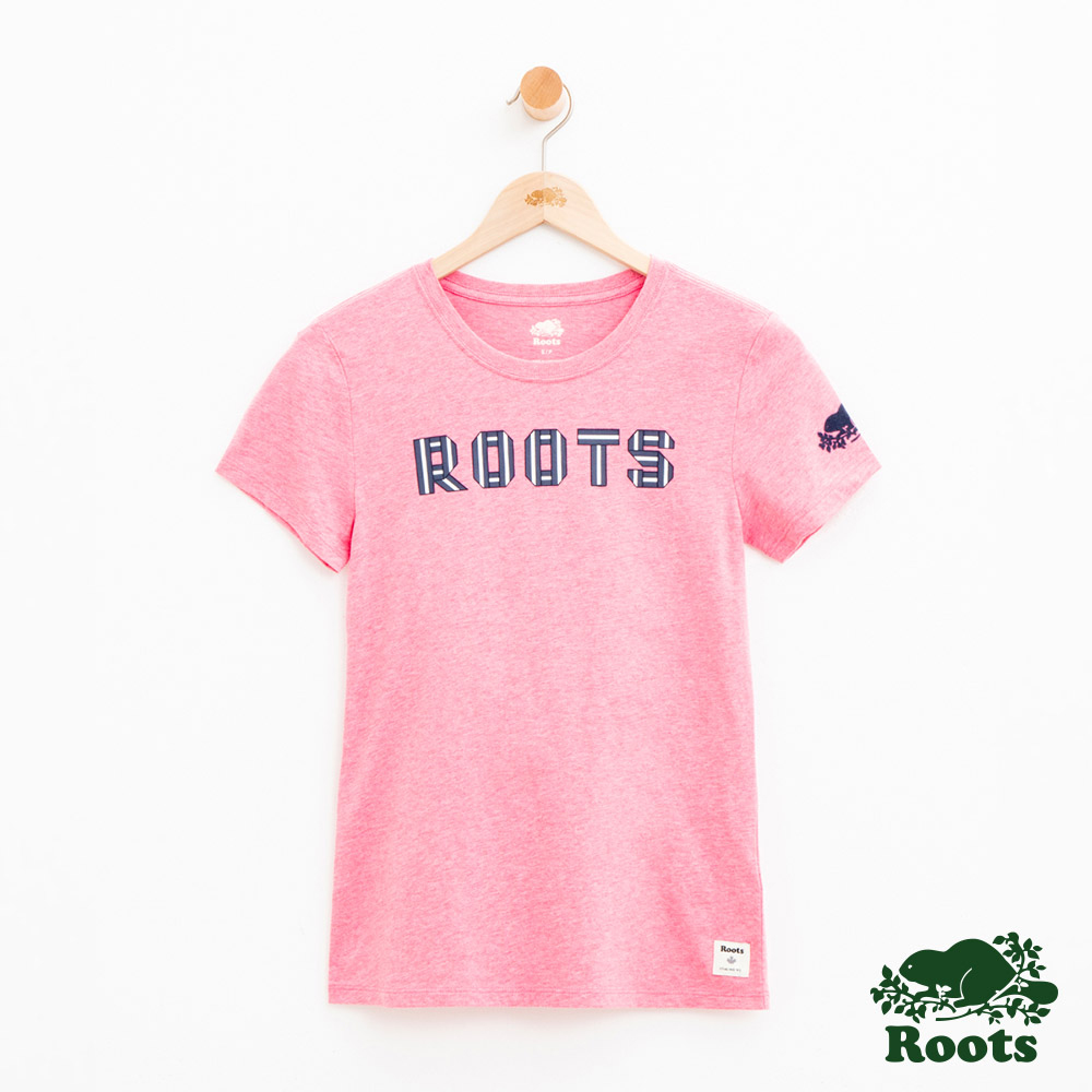 女裝Roots 織紋LOGO短袖T恤-粉