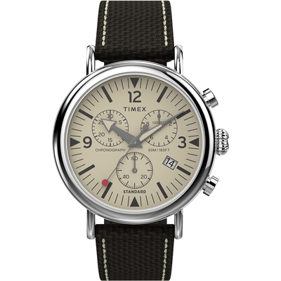 TIMEX 戶外探索三眼計時腕錶-卡其X咖啡帶-TW2V43800-40mm