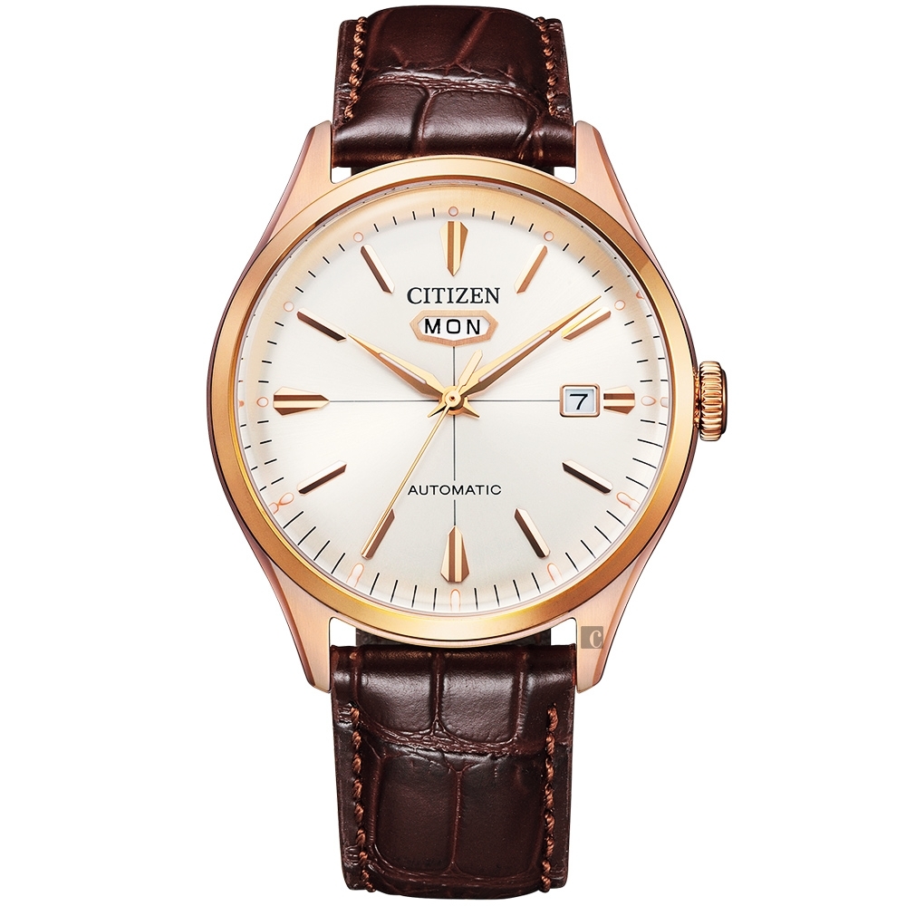 CITIZEN 星辰 C7 經典復刻日曆機械錶-白x咖啡/40mm(NH8393-05A)