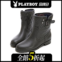 PLAYBOY雨季漫步 菱格壓紋短筒雨靴-灰