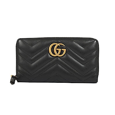 GUCCI Marmont 復古LOGO拉鍊長夾(黑色)