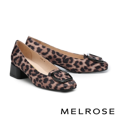 高跟鞋 MELROSE 美樂斯 質感飾釦豹紋布方頭高跟鞋－豹紋