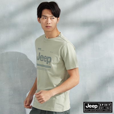 JEEP 男裝 品牌LOGO純棉百搭短袖T恤-淡綠色