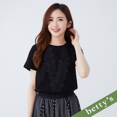 betty’s貝蒂思 圓領蕾絲短袖上衣(黑色 )
