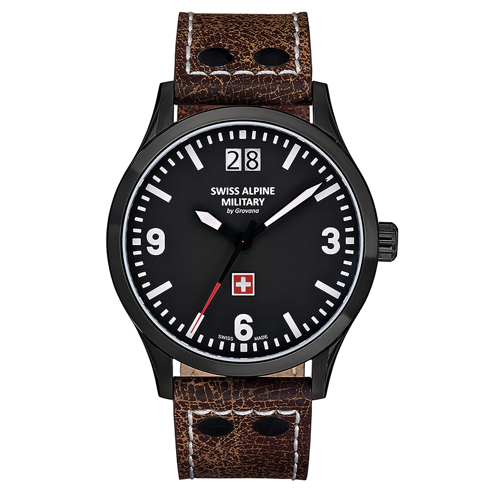 (福利品)阿爾卑斯 S.A.M -獨家限定-空戰系列-黑錶殼/黑錶盤/皮帶/43mm(非原型號錶帶)