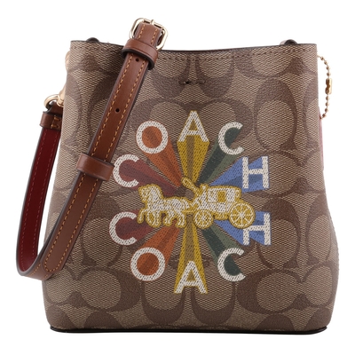 COACH 摩天輪字母LOGO 防刮斜背水桶包 (深卡其) S