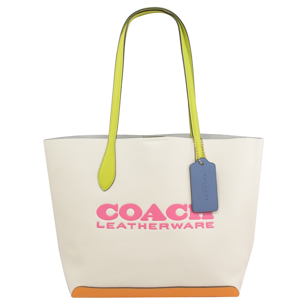 COACH KIA 品牌LOGO印花拼色皮革托特包(象牙白)