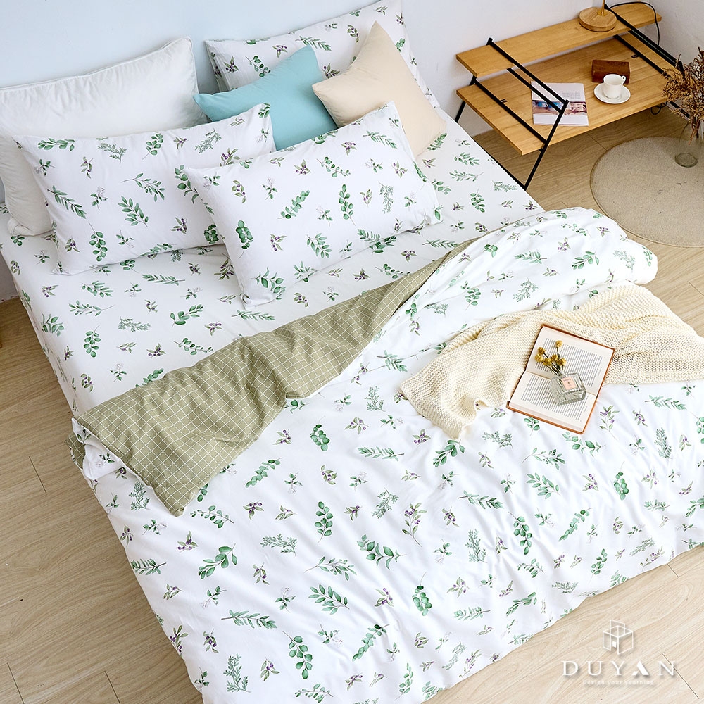 DUYAN竹漾-100%精梳棉/200織-雙人加大床包被套四件組-青葉之森 台灣製