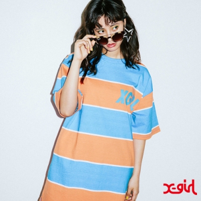 X-girl S/S STRIPED T DRESS OVERSIZE短袖T恤-藍/橘