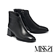 短靴 MISS 21 簡約時髦不對稱牛皮方頭粗高跟短靴－黑 product thumbnail 1