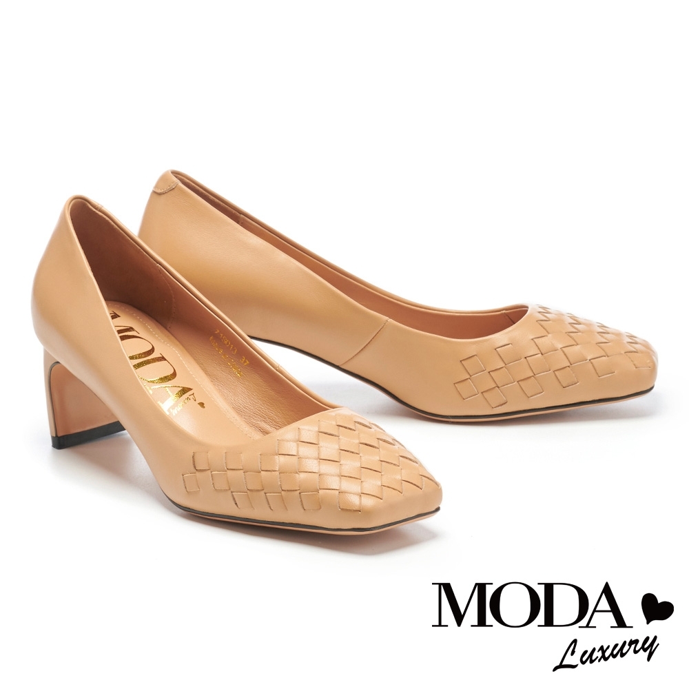 高跟鞋 MODA Luxury 氣質編織羊皮方頭高跟鞋－米