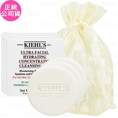 Kiehl s 契爾氏 冰河保濕舒緩潔面皂(30g)*3旅行袋組(公司貨)