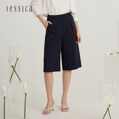 JESSICA - 百搭時尚優雅顯瘦五分短寬褲 223422（深藍）