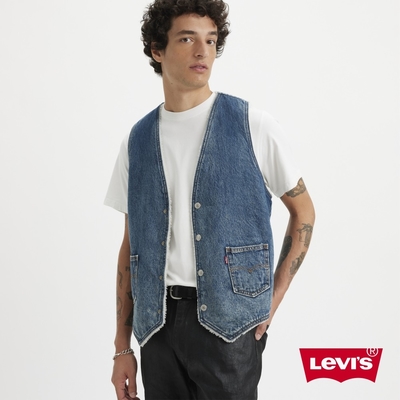 Levis 男款 牛仔Sherpa鋪毛背心 / 雙面穿 / 精工淺藍水洗