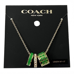 COACH 經典C LOGO三環琺瑯項鍊(綠/金)