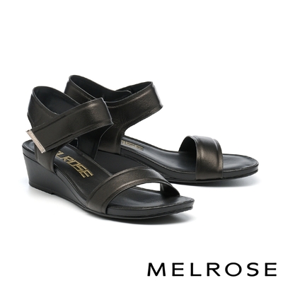 涼鞋 MELROSE 美樂斯 簡約一字帶純色楔型低跟涼鞋－黑